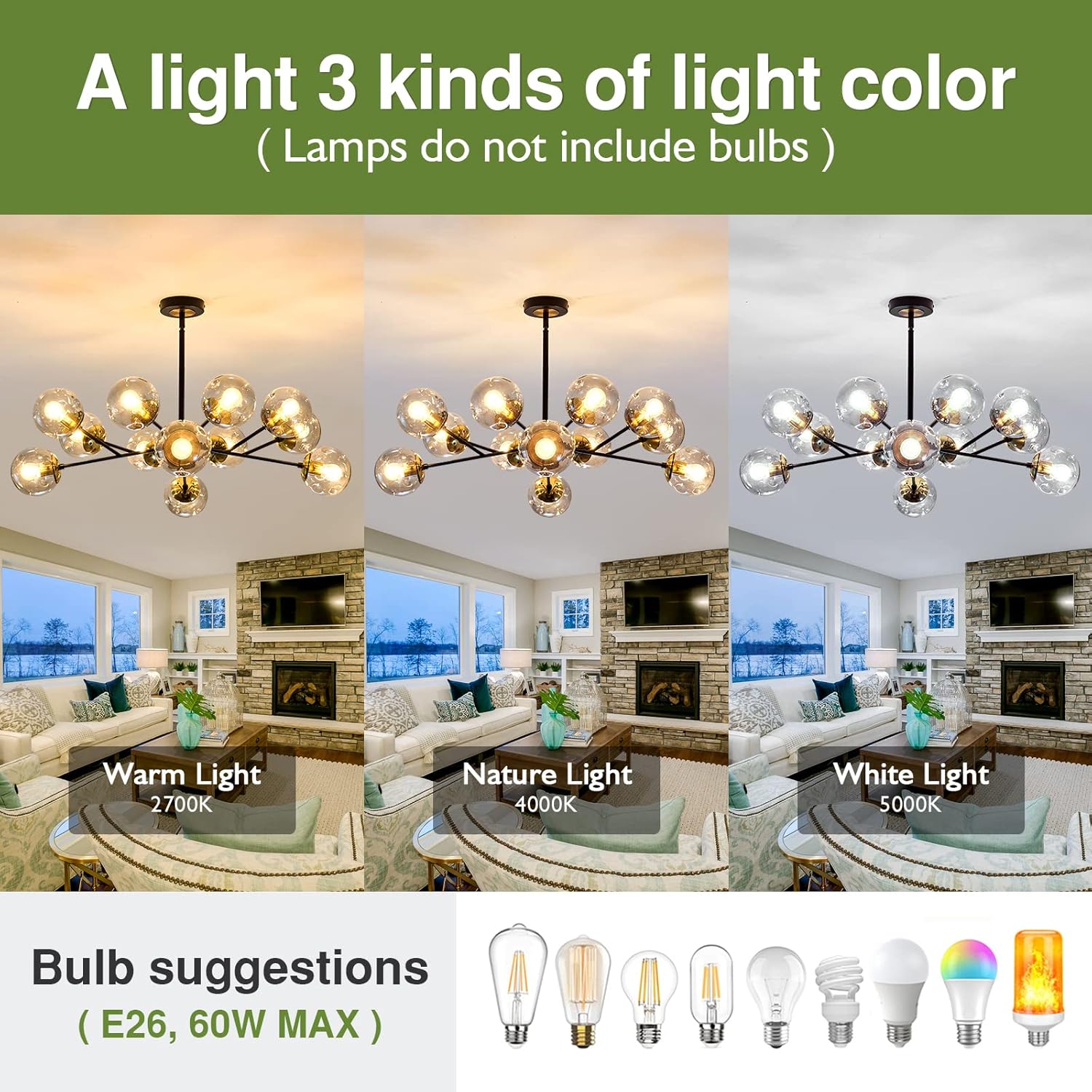 SZXYKEJI 12-Light Glass Chandelier，Large Chandeliers for High Ceilings， Rustic Ceiling Lighting Fixture Pendent Light for Kitchen Dining Room Living Room Bedroom Office （Black）. - Image 3