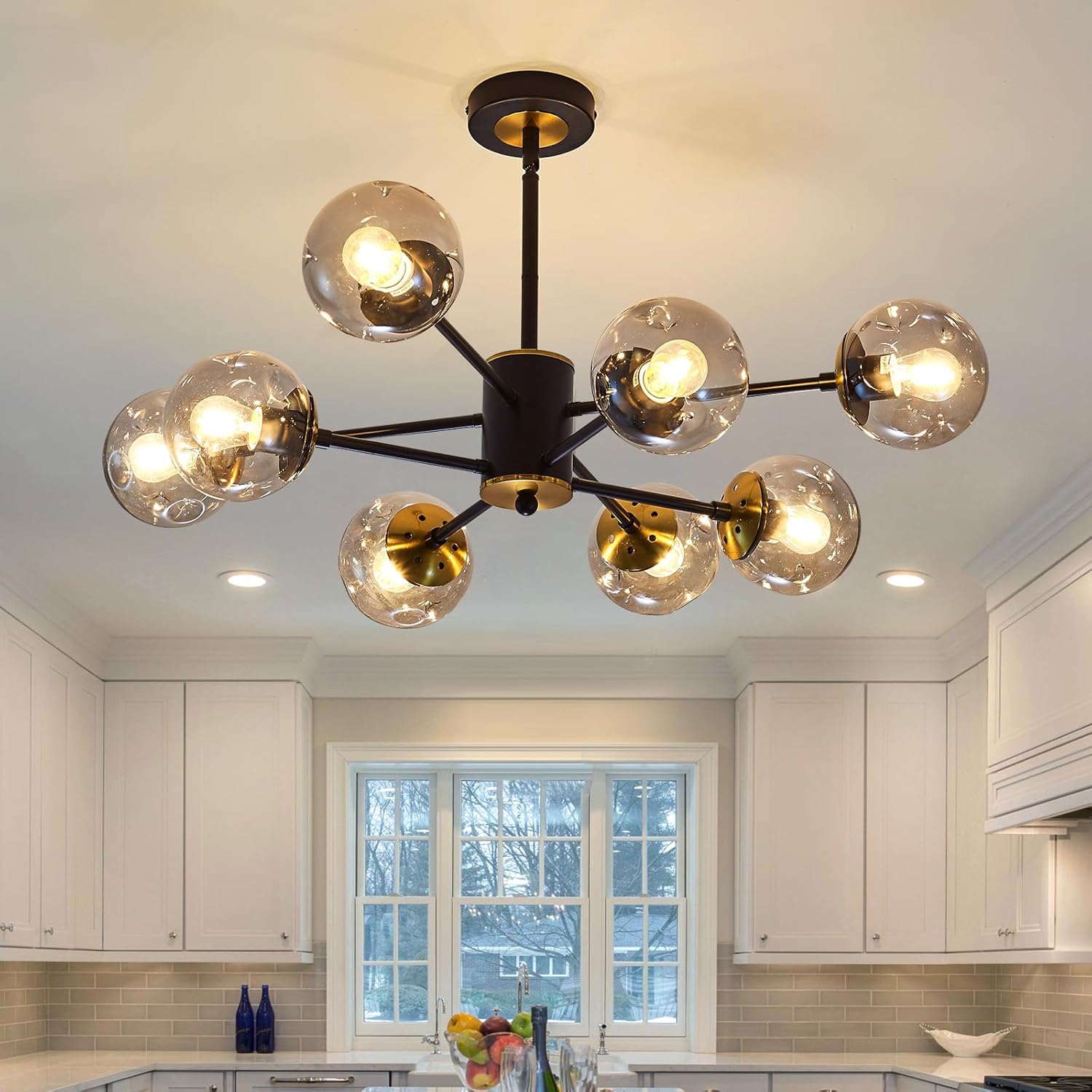 SZXYKEJI 12-Light Glass Chandelier，Large Chandeliers for High Ceilings， Rustic Ceiling Lighting Fixture Pendent Light for Kitchen Dining Room Living Room Bedroom Office （Black）. - Image 10