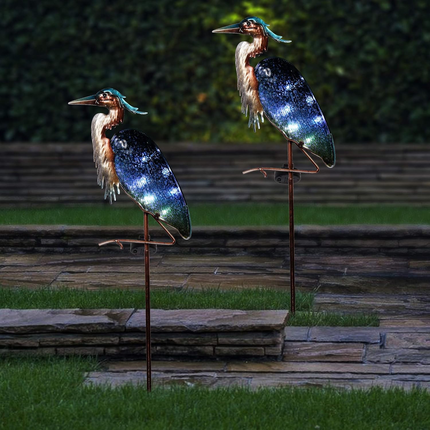 TERESA'S COLLECTIONS Garden Decor for Outside Blue Heron Solar Lights, 42 Inch Glass Lawn Ornaments with Outdoor Lights Decorative Stake, Landscape Pathway Yard Art for Patio Decorations - Image 6