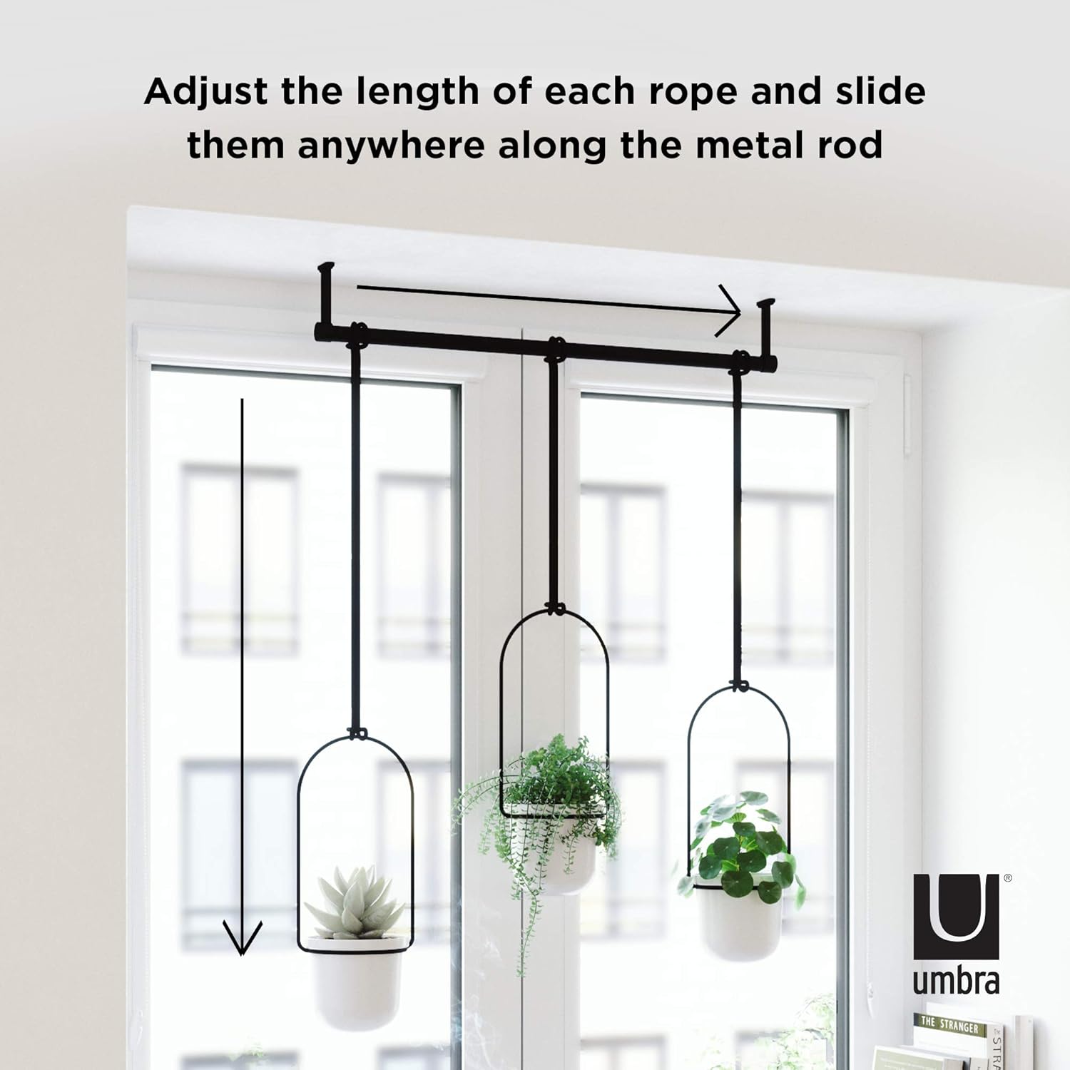 Umbra Triflora Hanging Planter for Window, Indoor Herb Garden, White\/Black, Triple - Image 5