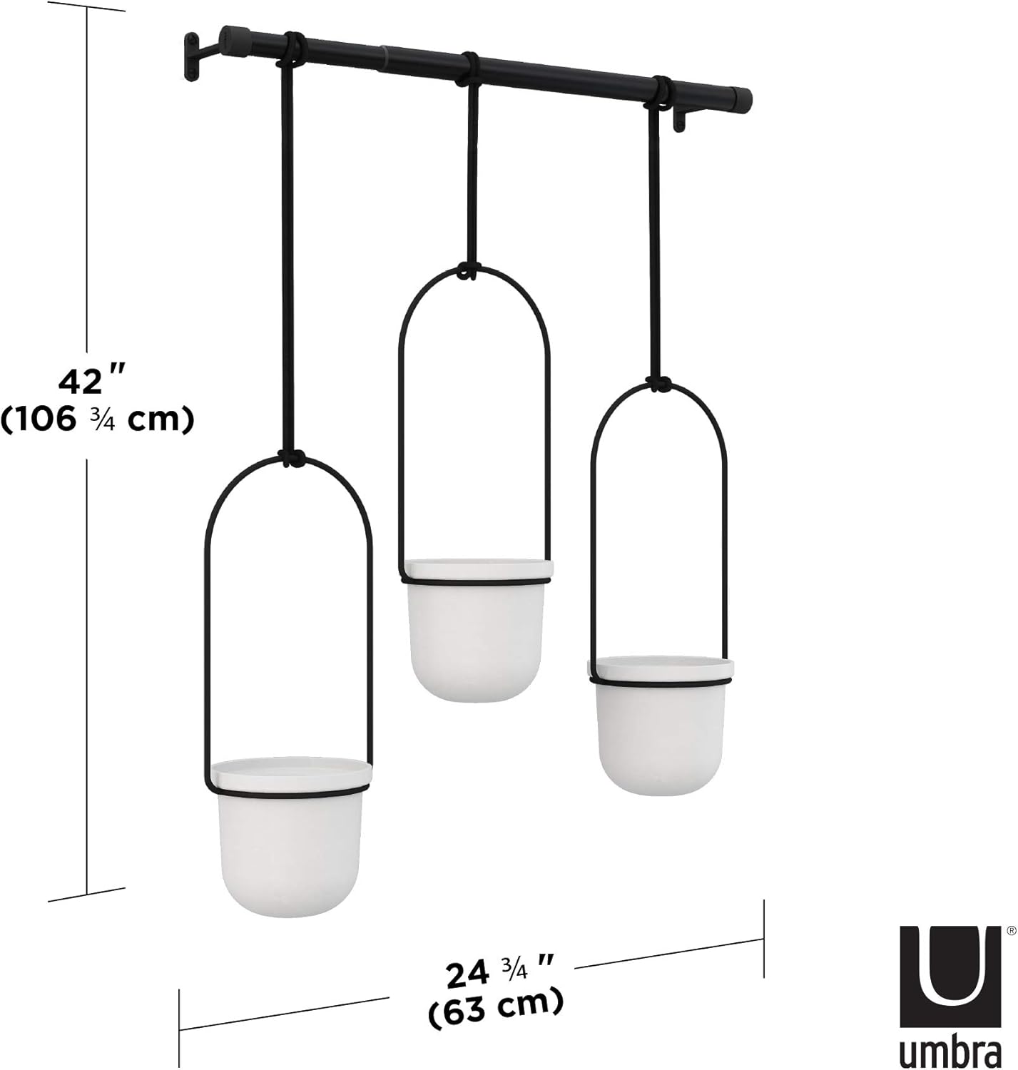 Umbra Triflora Hanging Planter for Window, Indoor Herb Garden, White\/Black, Triple - Image 4