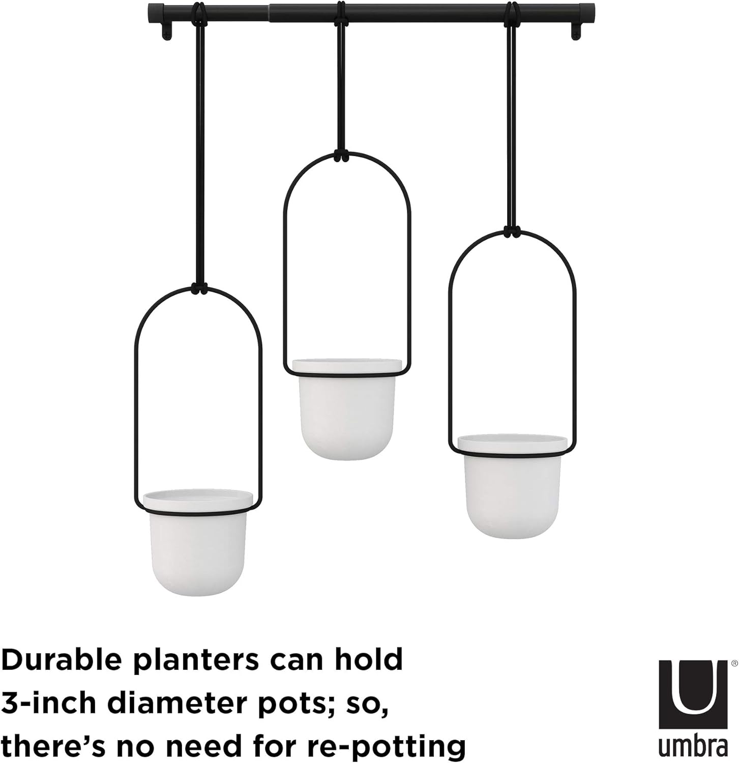 Umbra Triflora Hanging Planter for Window, Indoor Herb Garden, White\/Black, Triple - Image 6