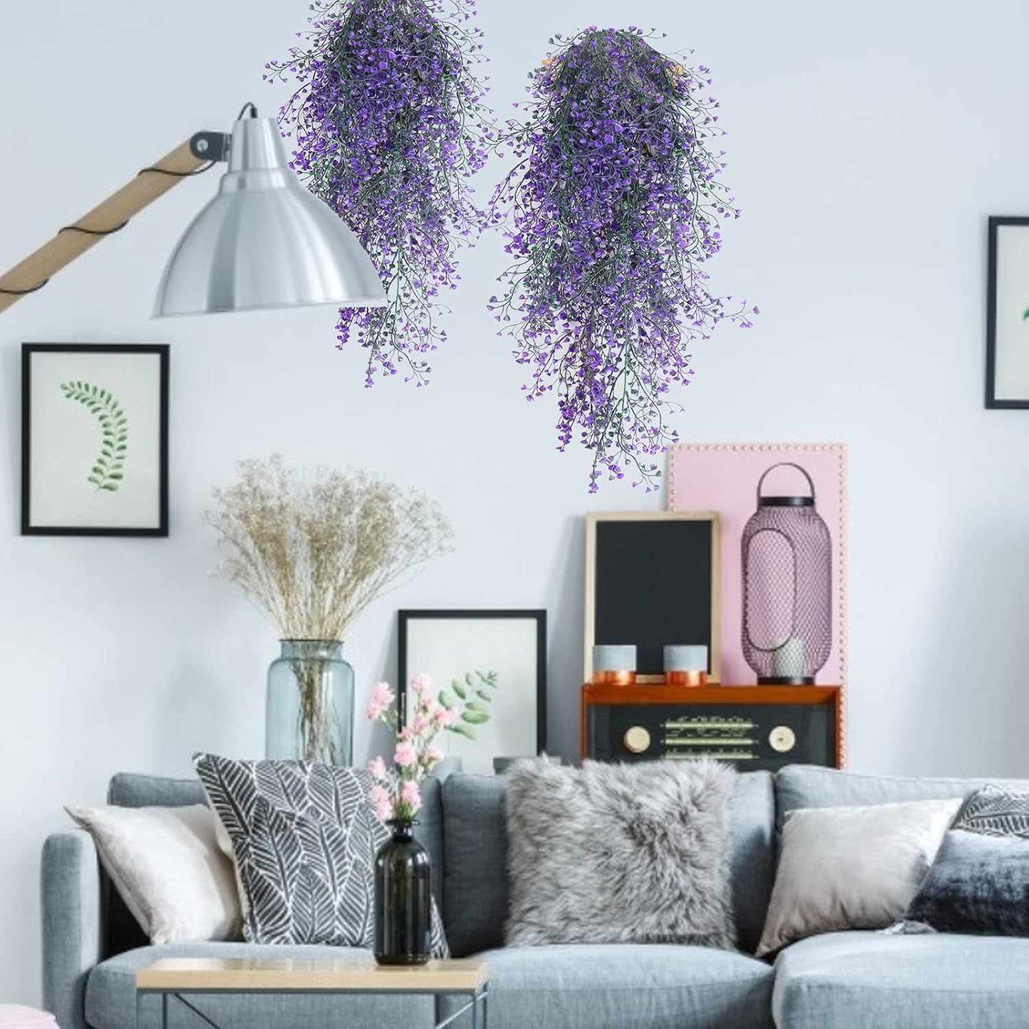 Vine Plant Fake 4 Pcs Ferns Plants Large Faux Artificial Hanging Plants Wall Plants Fake Ivy Room Decor Home Garden Wedding Party Indoor Outdoor Decorations(Purple 4P) - Image 5