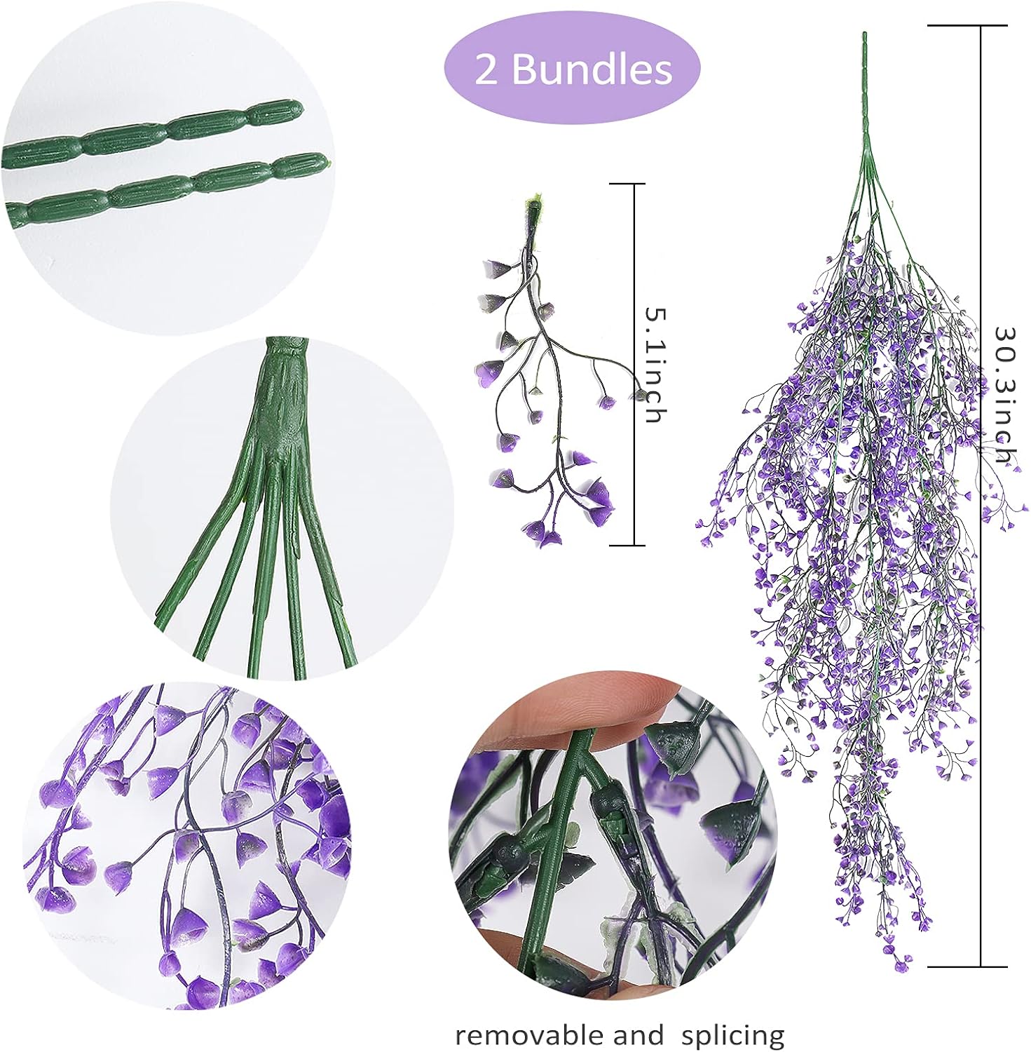 Vine Plant Fake 4 Pcs Ferns Plants Large Faux Artificial Hanging Plants Wall Plants Fake Ivy Room Decor Home Garden Wedding Party Indoor Outdoor Decorations(Purple 4P) - Image 3