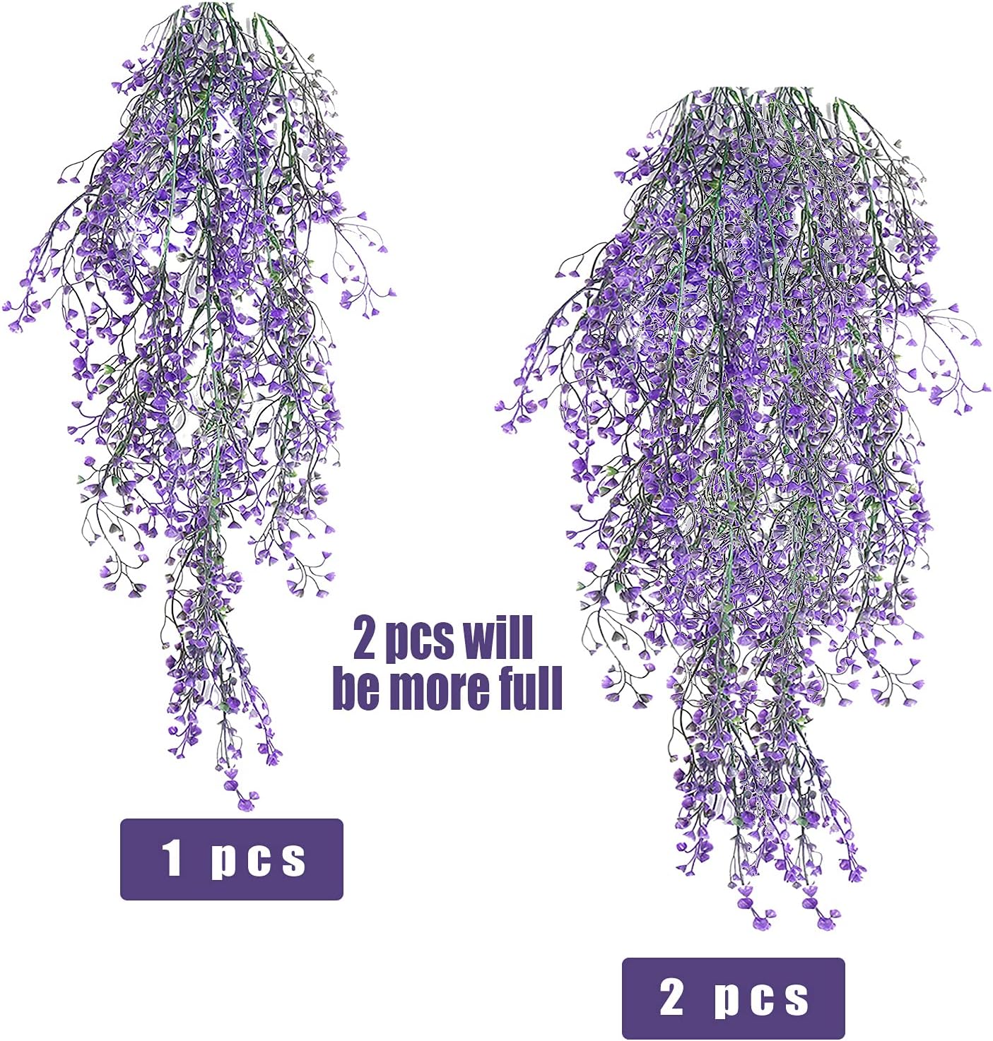 Vine Plant Fake 4 Pcs Ferns Plants Large Faux Artificial Hanging Plants Wall Plants Fake Ivy Room Decor Home Garden Wedding Party Indoor Outdoor Decorations(Purple 4P) - Image 2