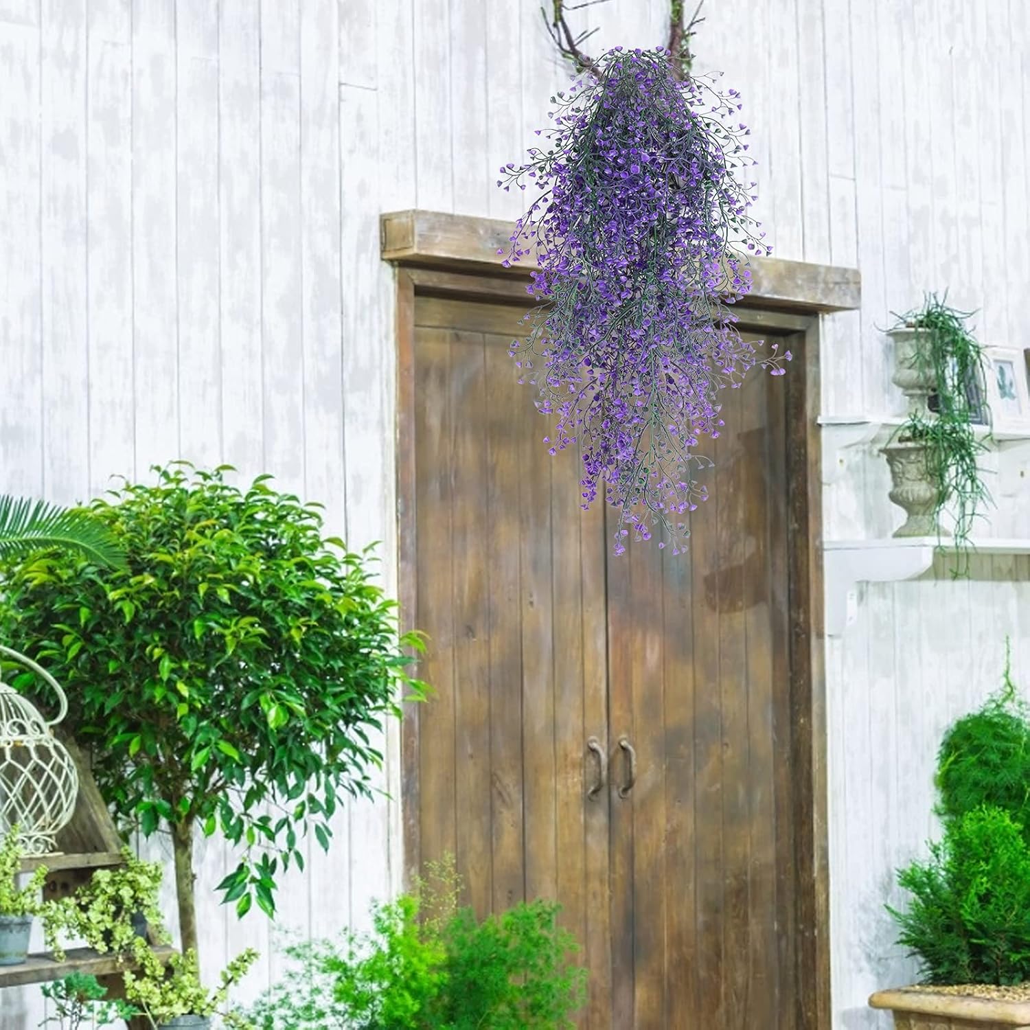 Vine Plant Fake 4 Pcs Ferns Plants Large Faux Artificial Hanging Plants Wall Plants Fake Ivy Room Decor Home Garden Wedding Party Indoor Outdoor Decorations(Purple 4P) - Image 4