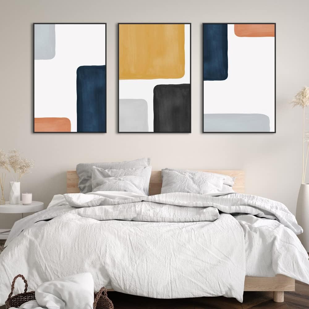 Wall Art Framed Wall Art Modern Abstract Canvas Wall Art 3 Piece Set Of Painted Prints Boho Style For Living Room Bathroom Kitchen Office Wall Decor Canvas Artwork (black 16" X 24"X 3 pieces) - Image 2