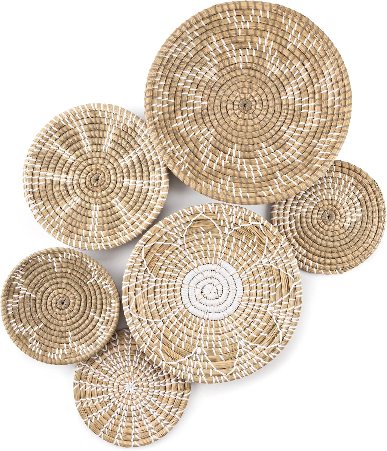 Wall Basket Decor Boho Set of 6 - Handcrafted Seagrass Hanging Woven Wall Baskets for Coastal, Farmhouse, Boho Wall Decor - Unique Wicker Wall Art Decor