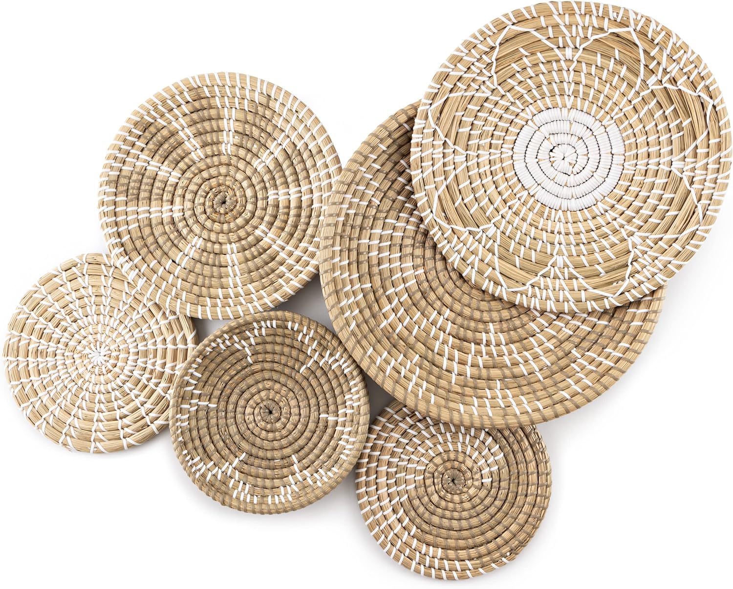 Wall Basket Decor Boho Set of 6 - Handcrafted Seagrass Hanging Woven Wall Baskets for Coastal, Farmhouse, Boho Wall Decor - Unique Wicker Wall Art Decor - Image 7