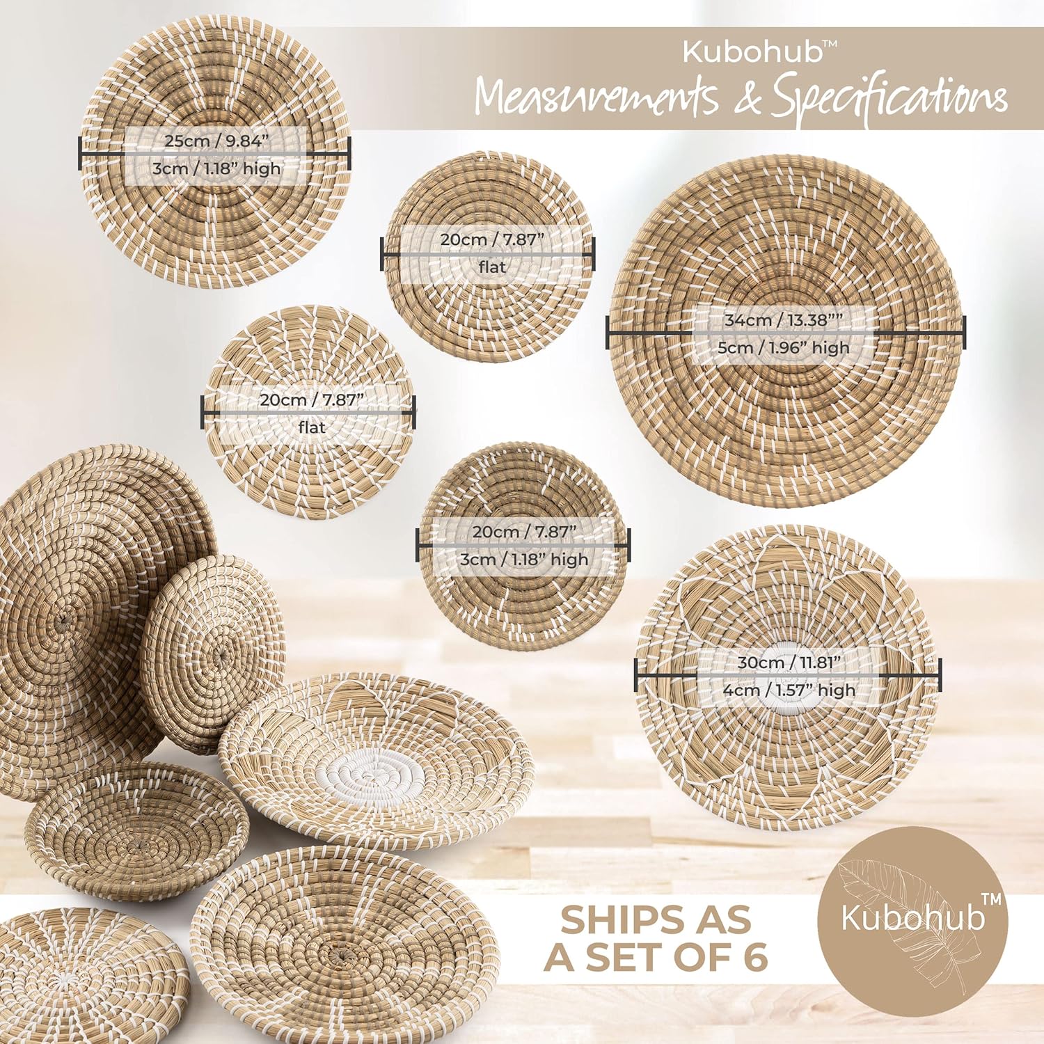 Wall Basket Decor Boho Set of 6 - Handcrafted Seagrass Hanging Woven Wall Baskets for Coastal, Farmhouse, Boho Wall Decor - Unique Wicker Wall Art Decor - Image 2