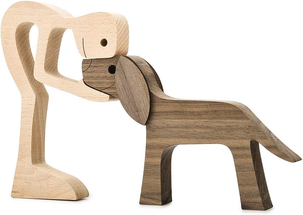 Wooden Sculptures Handmade Accents Craft Figurine for Home Decor Accents, Woman and Dog Wooden Statue, Animal Sculptures Collection, Gift for Men Women Natural ECO Friendly Large Size 10x6x0.8 inches - Image 9