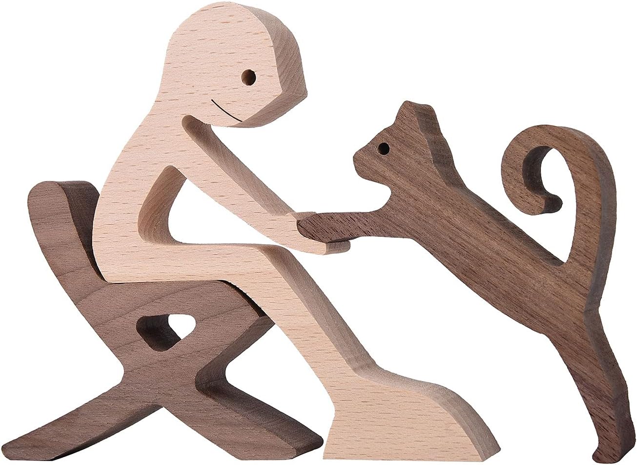 Wooden Sculptures Handmade Accents Craft Figurine for Home Decor Accents, Woman and Dog Wooden Statue, Animal Sculptures Collection, Gift for Men Women Natural ECO Friendly Large Size 10x6x0.8 inches - Image 7