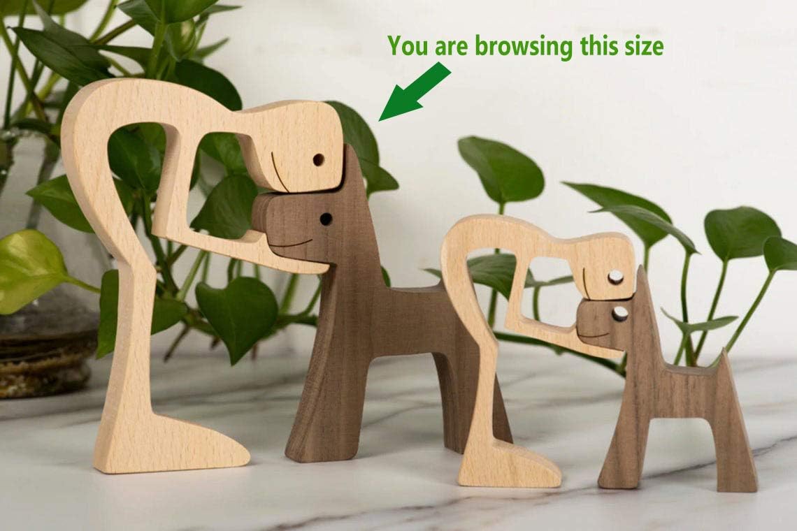 Wooden Sculptures Handmade Accents Craft Figurine for Home Decor Accents, Woman and Dog Wooden Statue, Animal Sculptures Collection, Gift for Men Women Natural ECO Friendly Large Size 10x6x0.8 inches - Image 6