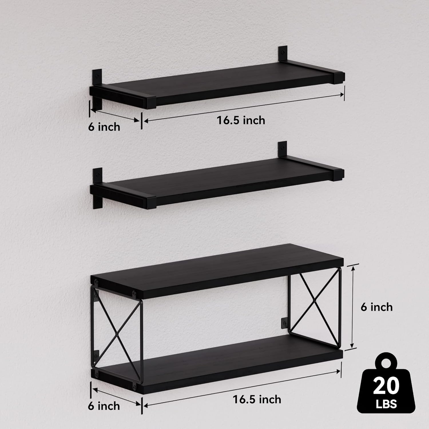 WOPITUES Floating Shelves Wall Mounted, Wood Bathroom Shelves with Extra Storage Shelf, Rustic Wall Shelves for Bathroom, Bedroom, Kitchen, Living Room, Plants - Black - Image 3