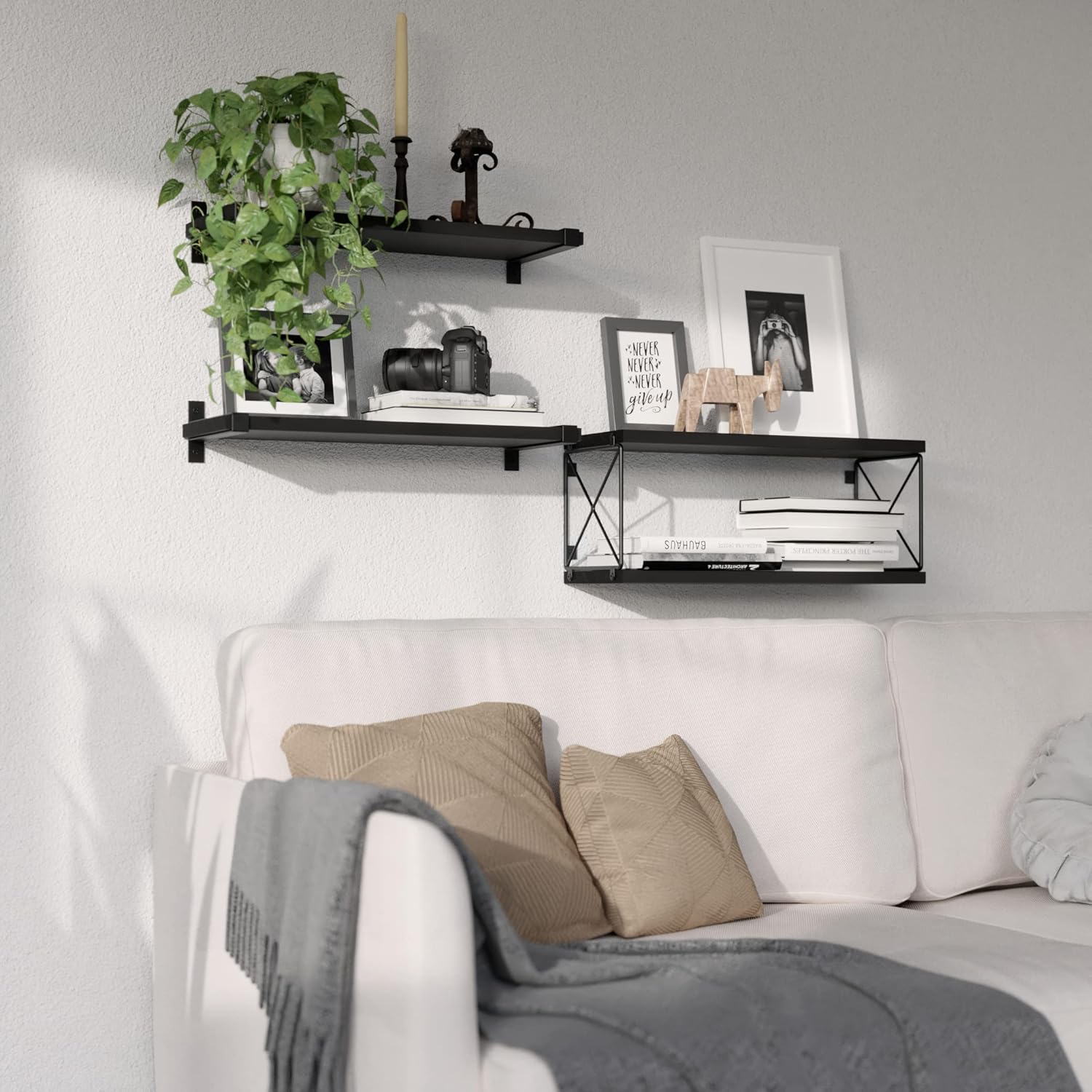 WOPITUES Floating Shelves Wall Mounted, Wood Bathroom Shelves with Extra Storage Shelf, Rustic Wall Shelves for Bathroom, Bedroom, Kitchen, Living Room, Plants - Black - Image 7