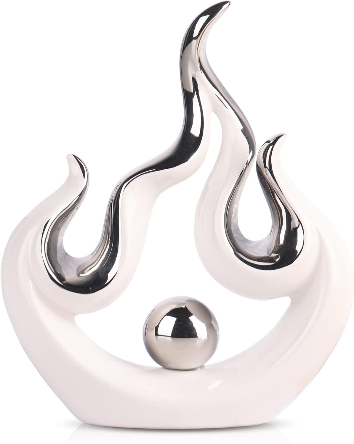 XIYOUQI Home Decor Accents Modern Art Ceramic Statue Abstract Flames Sculpture Table Decorations for Dining Room Living Room Office Kitchen Cabinets Shelf Centerpiece (Small, Green) - Image 9
