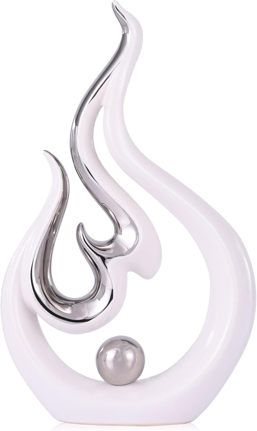 XIYOUQI Home Decor Accents Modern Art Ceramic Statue Abstract Flames Sculpture Table Decorations for Dining Room Living Room Office Kitchen Cabinets Shelf Centerpiece (Small, Green) - Image 11