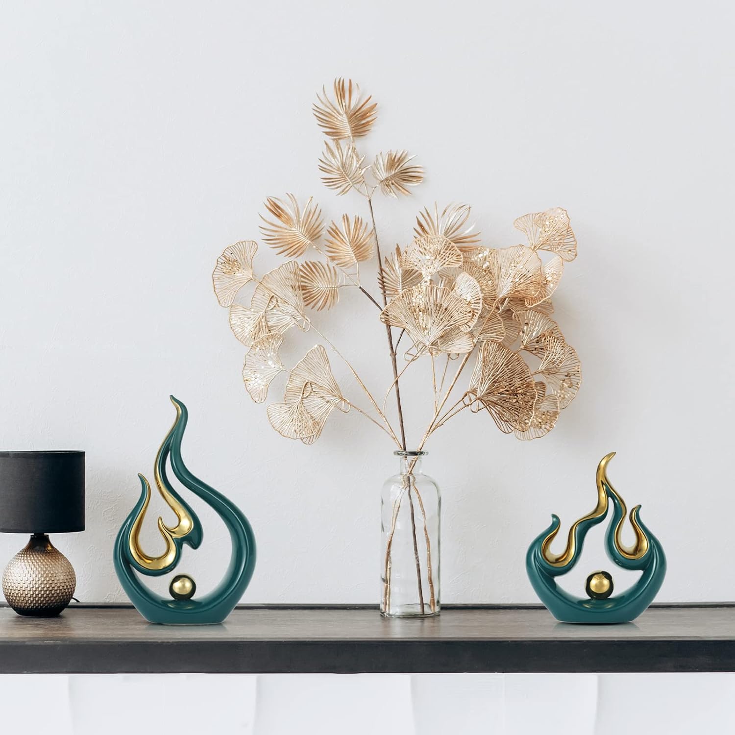XIYOUQI Home Decor Accents Modern Art Ceramic Statue Abstract Flames Sculpture Table Decorations for Dining Room Living Room Office Kitchen Cabinets Shelf Centerpiece (Small, Green) - Image 7