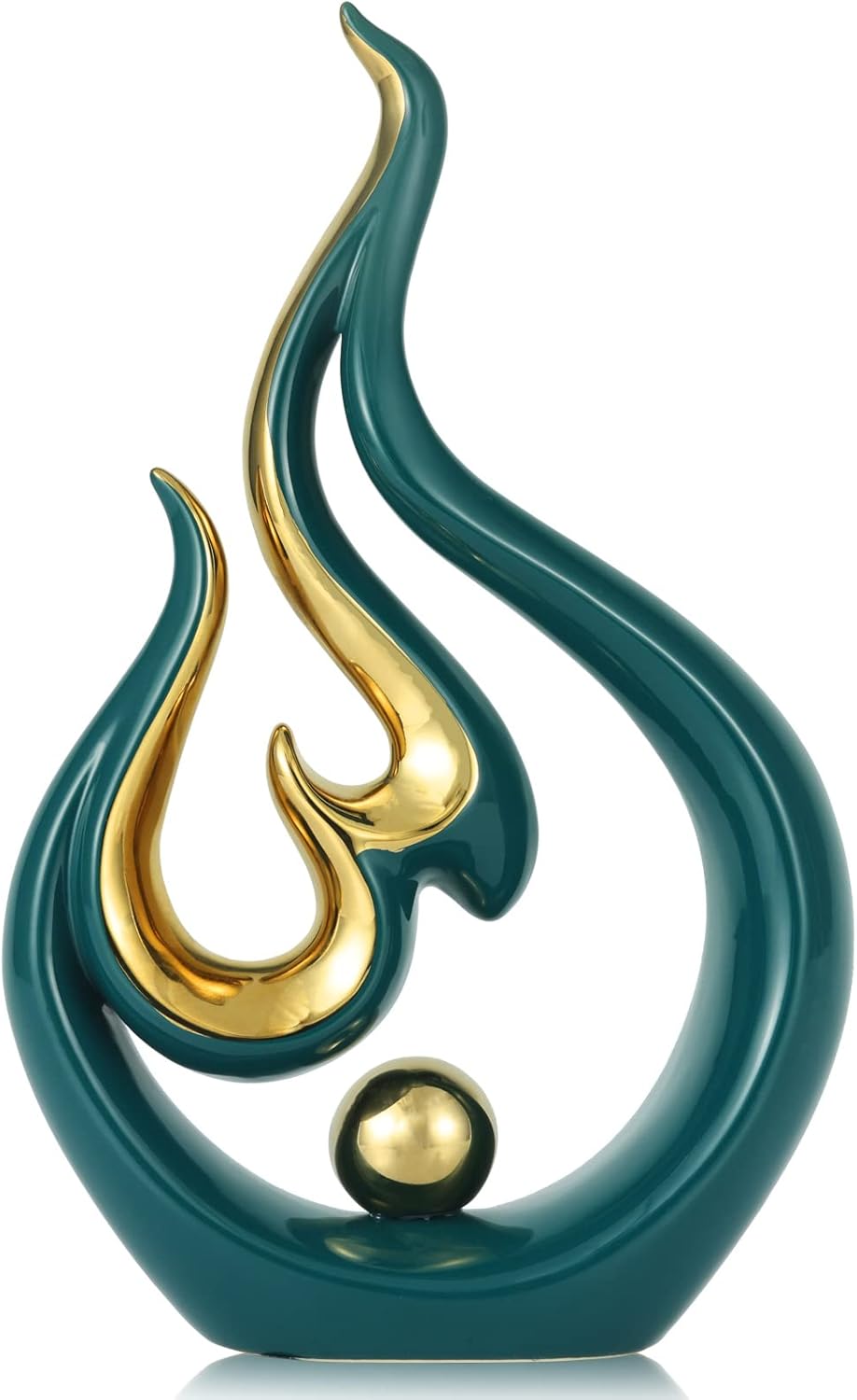 XIYOUQI Home Decor Accents Modern Art Ceramic Statue Abstract Flames Sculpture Table Decorations for Dining Room Living Room Office Kitchen Cabinets Shelf Centerpiece (Small, Green) - Image 16