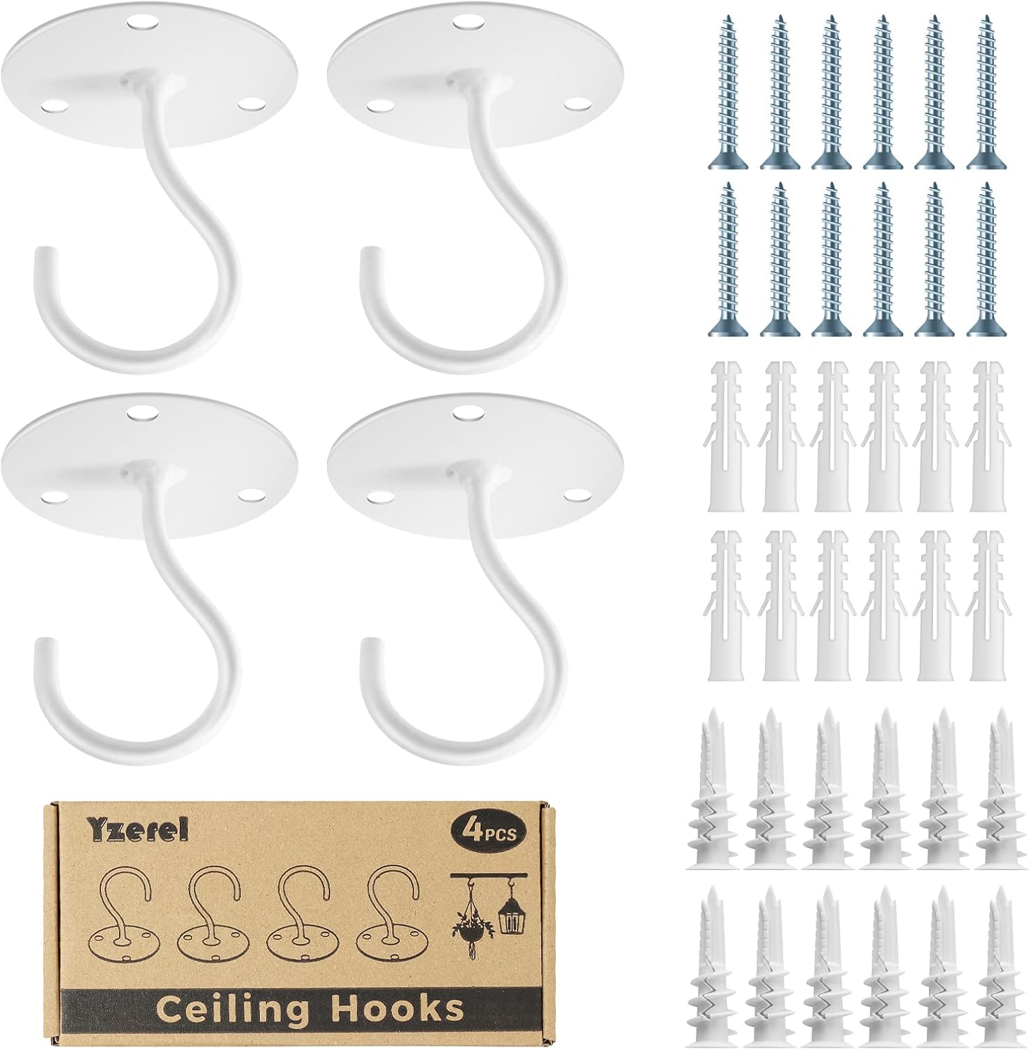 Yzerel Ceiling Hooks for Hanging Plants - Metal Plant Bracket Iron Wall Mount Lanterns Hangers for Hanging Bird Feeders, Lanterns, Wind Chimes, Planters, Outdoor Decoration Hooks (White) - Image 8
