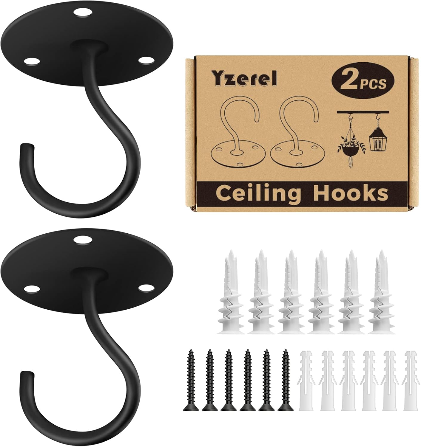 Yzerel Ceiling Hooks for Hanging Plants - Metal Plant Bracket Iron Wall Mount Lanterns Hangers for Hanging Bird Feeders, Lanterns, Wind Chimes, Planters, Outdoor Decoration Hooks (White) - Image 7
