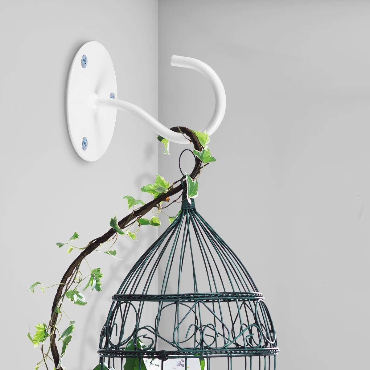 Yzerel Ceiling Hooks for Hanging Plants - Metal Plant Bracket Iron Wall Mount Lanterns Hangers for Hanging Bird Feeders, Lanterns, Wind Chimes, Planters, Outdoor Decoration Hooks (White) - Image 2