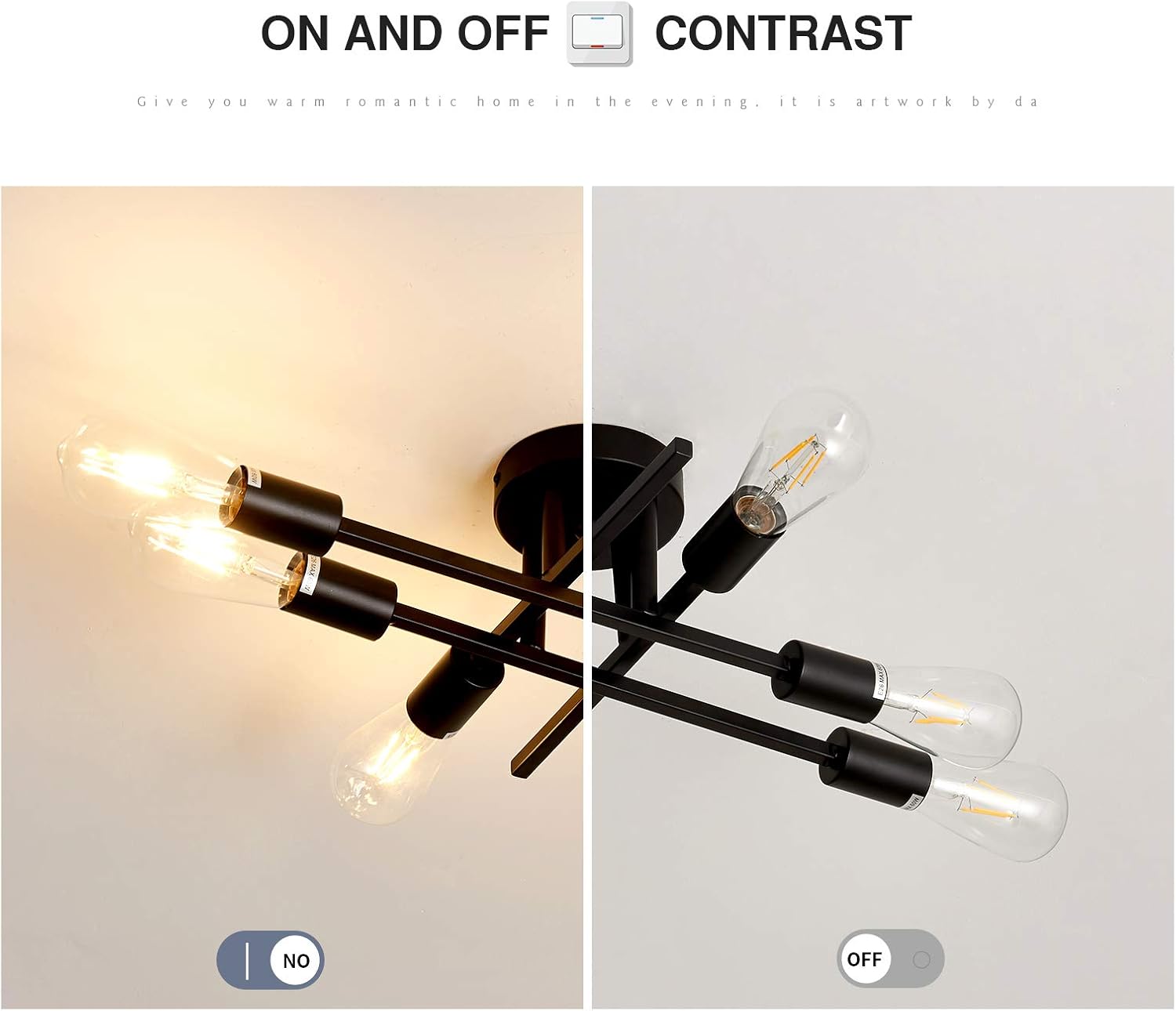 ZGLAOJT 6-Lights Semi Flush Mount Ceiling Light Fixture，Black Industrial Chandelier，Farmhouse Lighting for Dining Room Living Room Kitchen Bedroom - Image 3