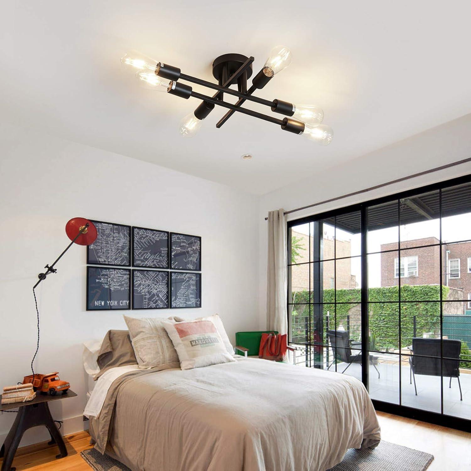 ZGLAOJT 6-Lights Semi Flush Mount Ceiling Light Fixture，Black Industrial Chandelier，Farmhouse Lighting for Dining Room Living Room Kitchen Bedroom - Image 6
