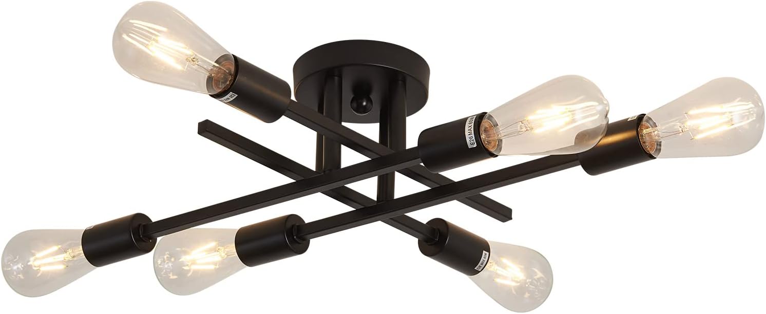 ZGLAOJT 6-Lights Semi Flush Mount Ceiling Light Fixture，Black Industrial Chandelier，Farmhouse Lighting for Dining Room Living Room Kitchen Bedroom - Image 16