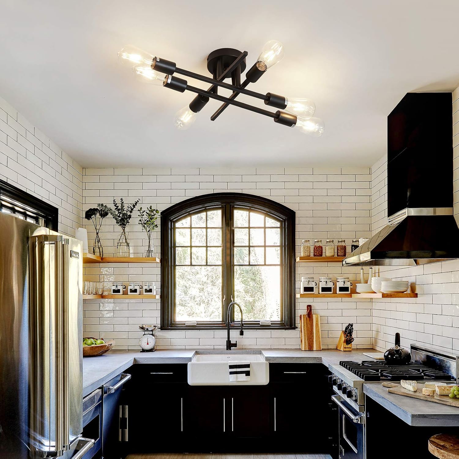 ZGLAOJT 6-Lights Semi Flush Mount Ceiling Light Fixture，Black Industrial Chandelier，Farmhouse Lighting for Dining Room Living Room Kitchen Bedroom - Image 8