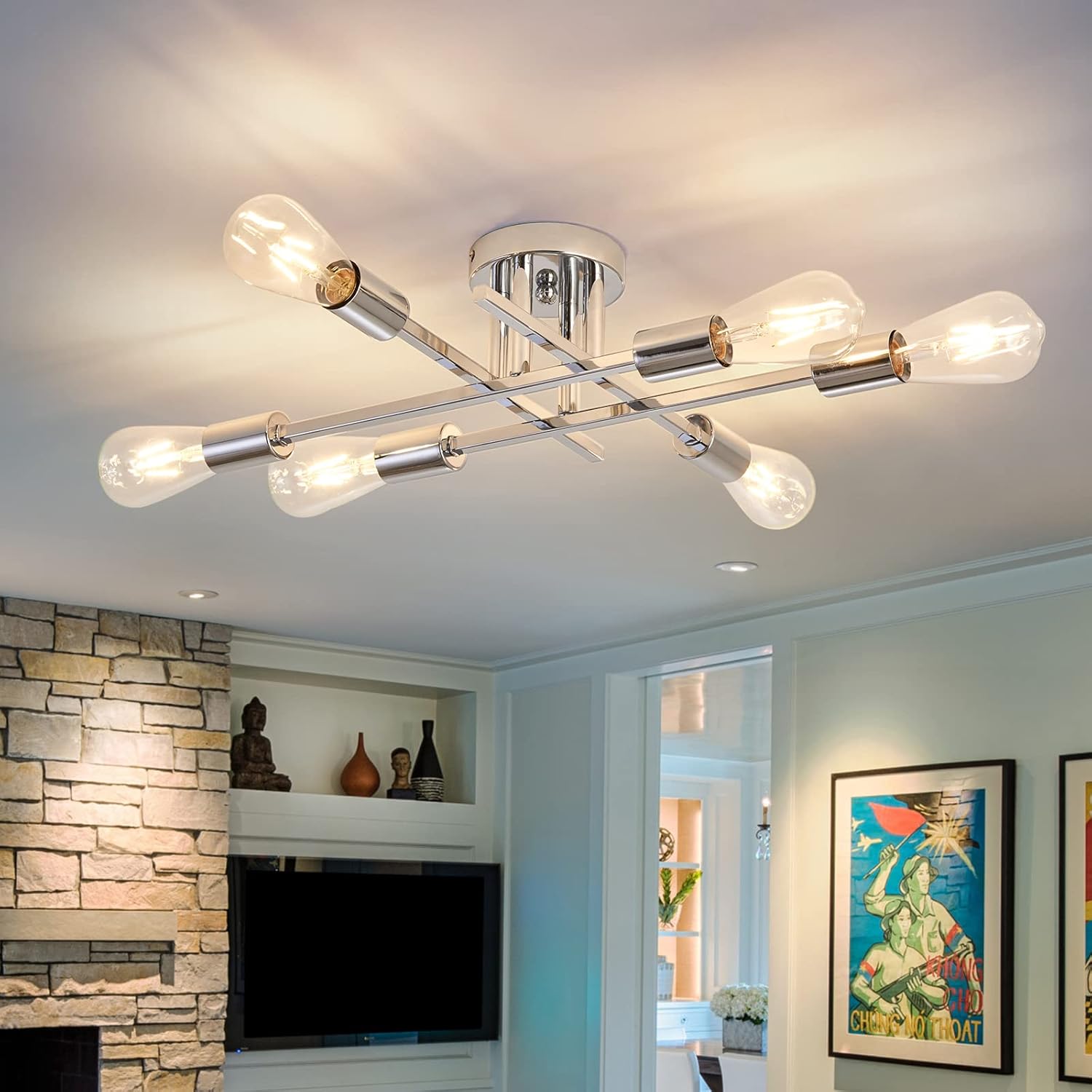 ZGLAOJT 6-Lights Semi Flush Mount Ceiling Light Fixture，Black Industrial Chandelier，Farmhouse Lighting for Dining Room Living Room Kitchen Bedroom - Image 15